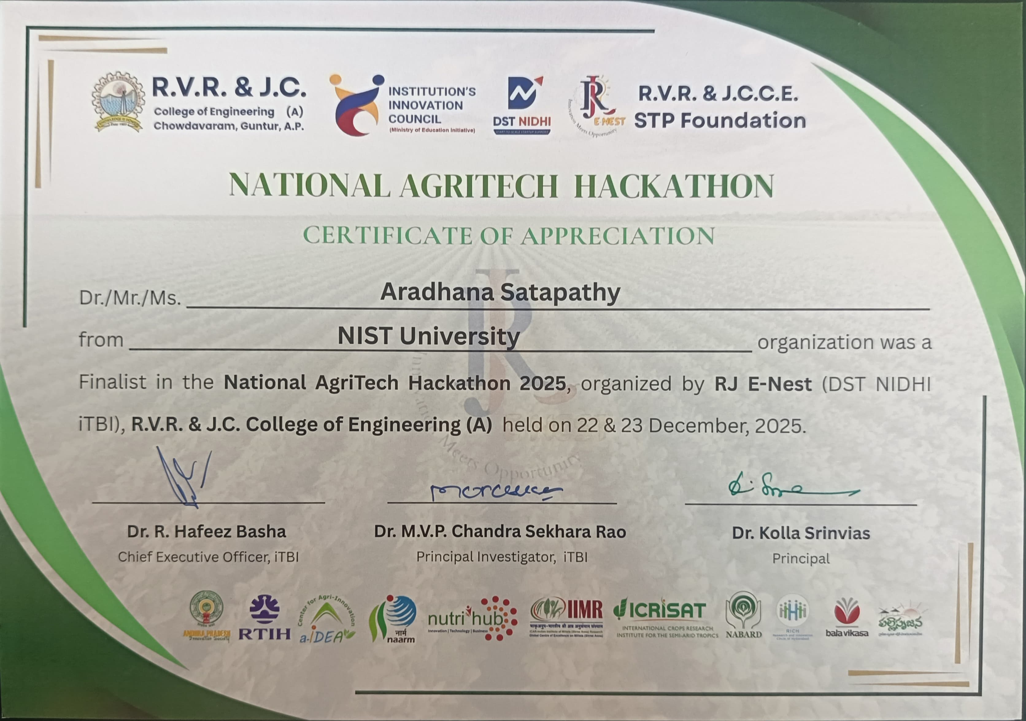 NATH 2025 Finalist Certificate